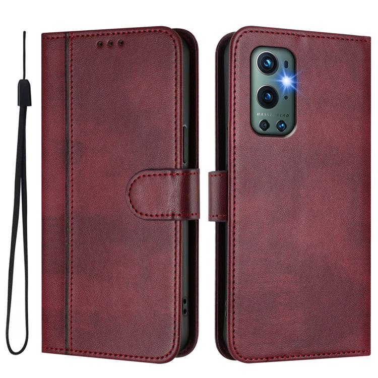 For OnePlus 9 Pro Line Splicing Buckle Retro Leather Phone Case
