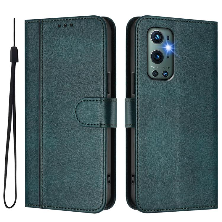For OnePlus 9 Pro Line Splicing Buckle Retro Leather Phone Case