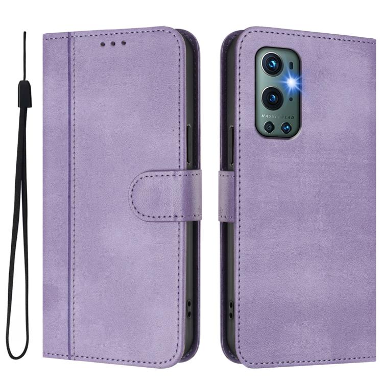 For OnePlus 9 Pro Line Splicing Buckle Retro Leather Phone Case