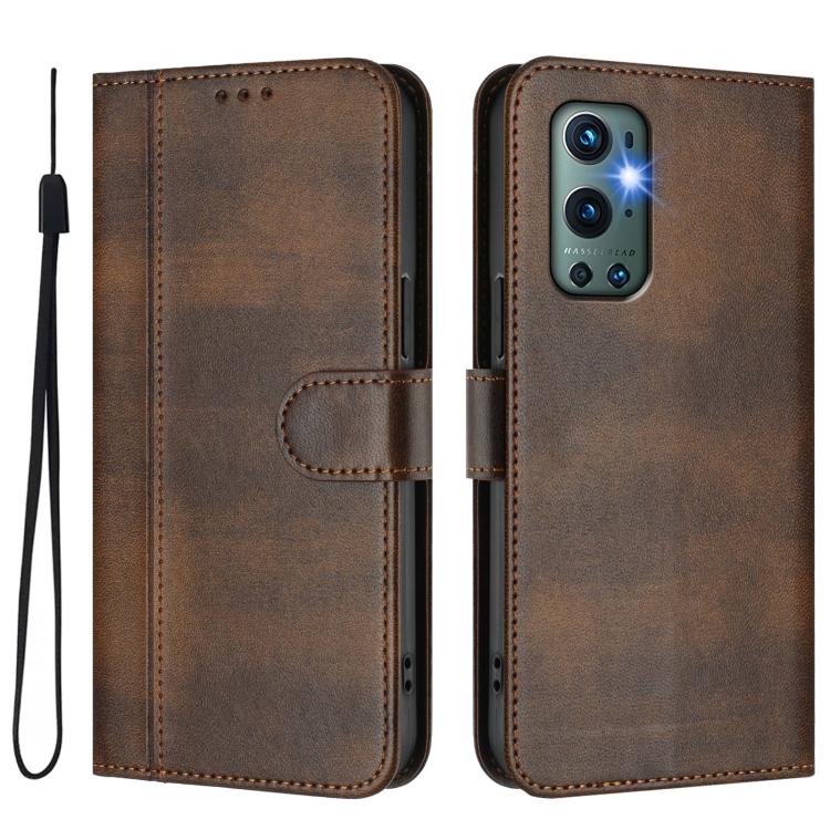 For OnePlus 9 Pro Line Splicing Buckle Retro Leather Phone Case