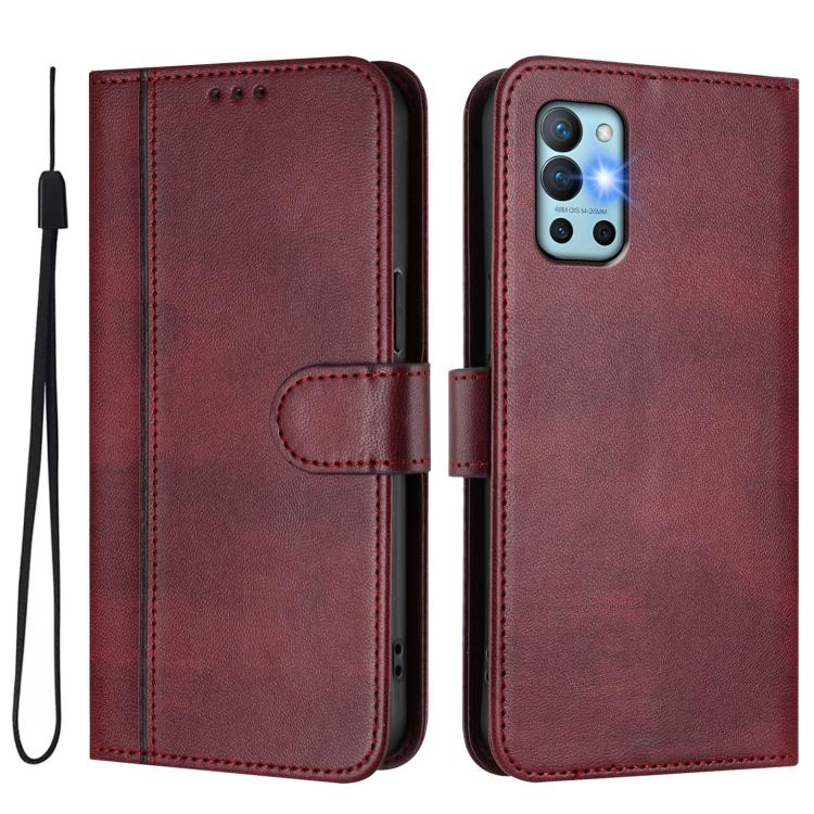 For OnePlus 9R / OnePlus 8T Line Splicing Buckle Retro Leather Phone Case