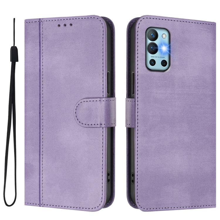 For OnePlus 9R / OnePlus 8T Line Splicing Buckle Retro Leather Phone Case