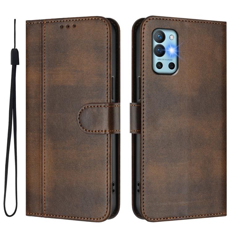 For OnePlus 9R / OnePlus 8T Line Splicing Buckle Retro Leather Phone Case
