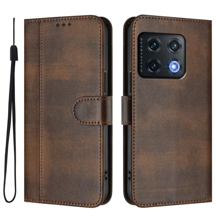 For OnePlus 10 Pro Line Splicing Buckle Retro Leather Phone Case