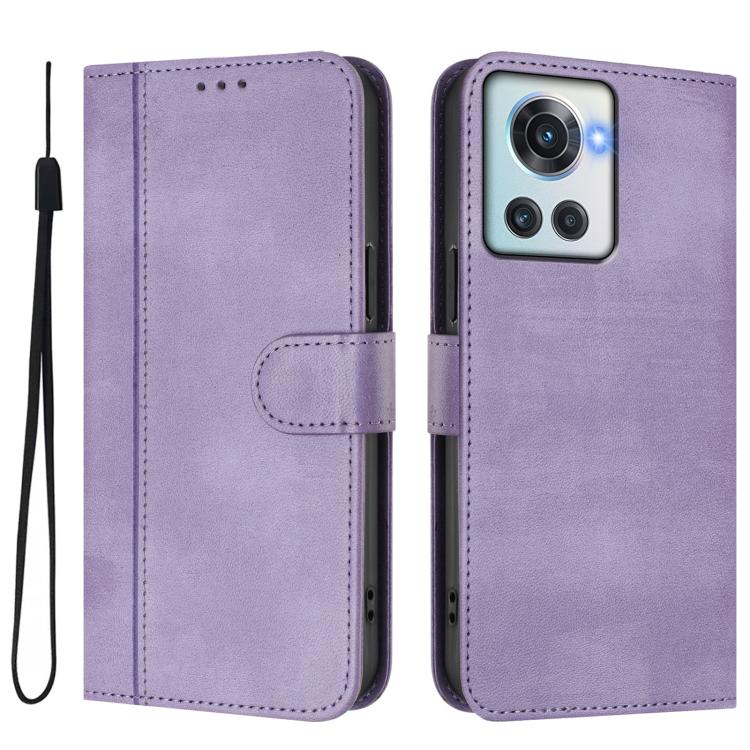 For OnePlus 10R / OnePlus Ace Line Splicing Buckle Retro Leather Phone Case