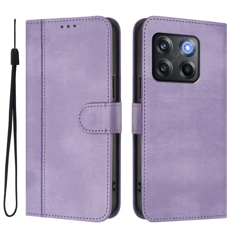 For OnePlus 10T / OnePlus Ace Pro Line Splicing Buckle Retro Leather Phone Case