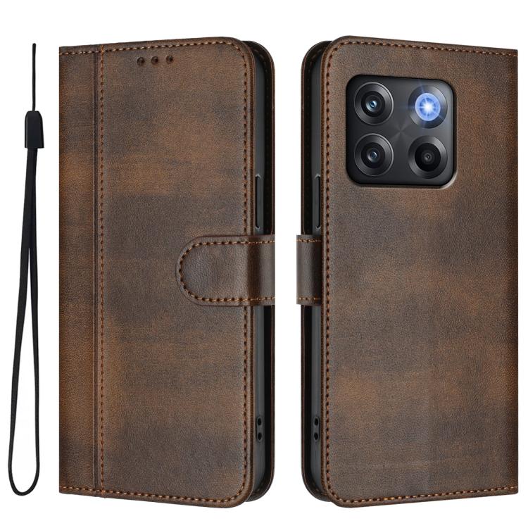 For OnePlus 10T / OnePlus Ace Pro Line Splicing Buckle Retro Leather Phone Case