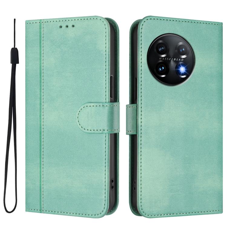 For Oneplus 11 Line Splicing Buckle Retro Leather Phone Case