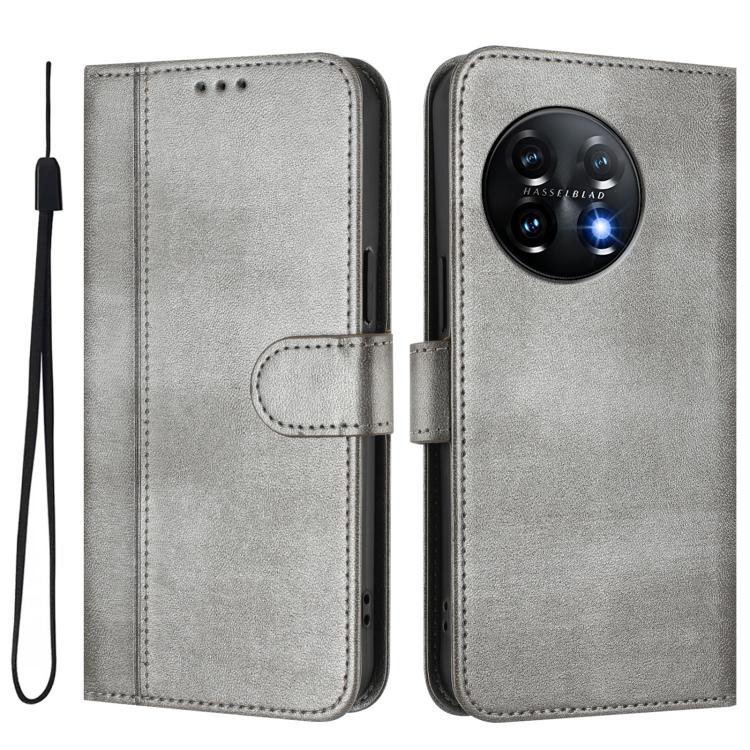 For Oneplus 11 Line Splicing Buckle Retro Leather Phone Case