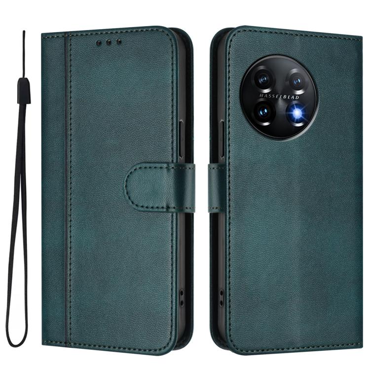 For Oneplus 11 Line Splicing Buckle Retro Leather Phone Case