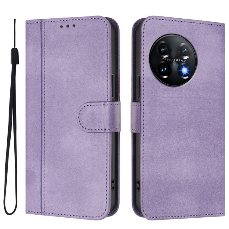 For Oneplus 11 Line Splicing Buckle Retro Leather Phone Case