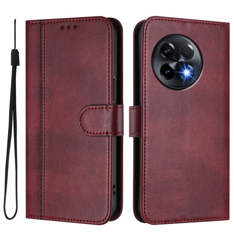 For OnePlus 11R Line Splicing Buckle Retro Leather Phone Case