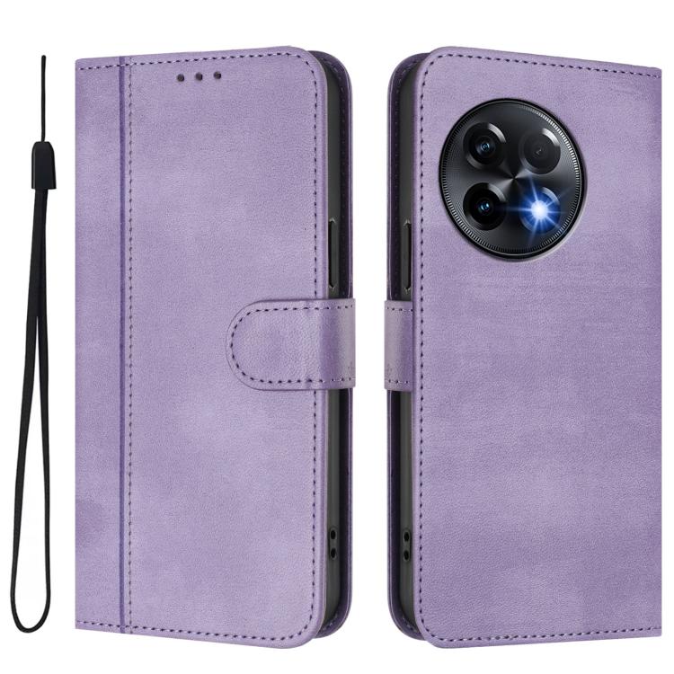 For OnePlus 11R Line Splicing Buckle Retro Leather Phone Case