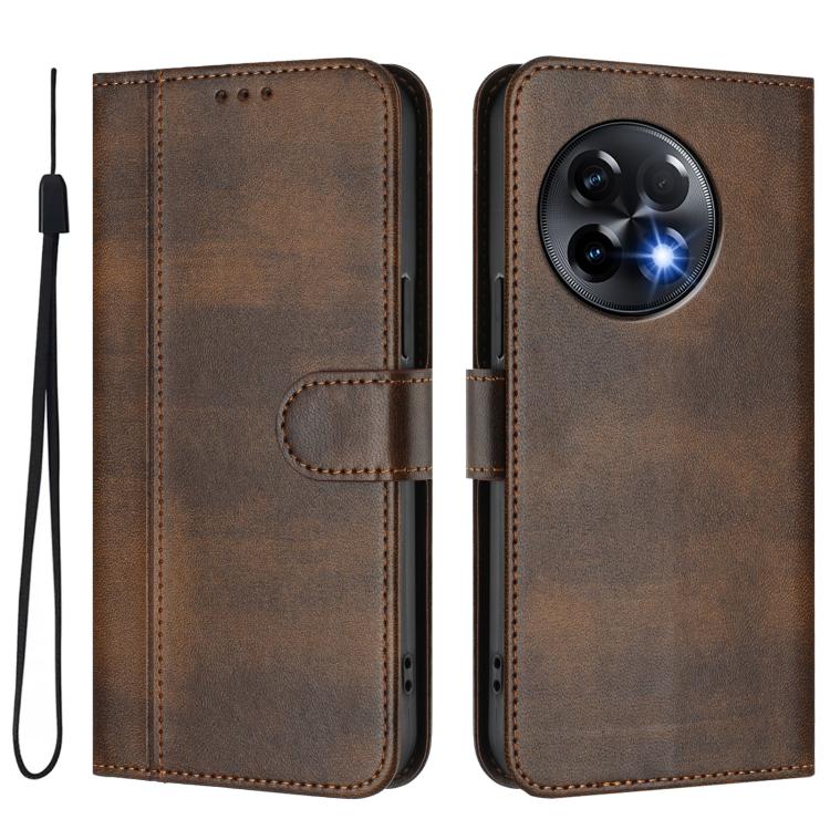 For OnePlus 11R Line Splicing Buckle Retro Leather Phone Case