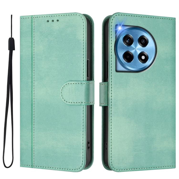 For OnePlus 12 Line Splicing Buckle Retro Leather Phone Case
