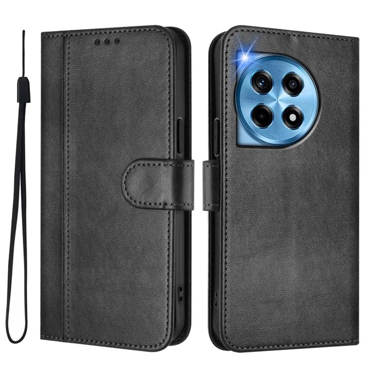 For OnePlus 12 Line Splicing Buckle Retro Leather Phone Case