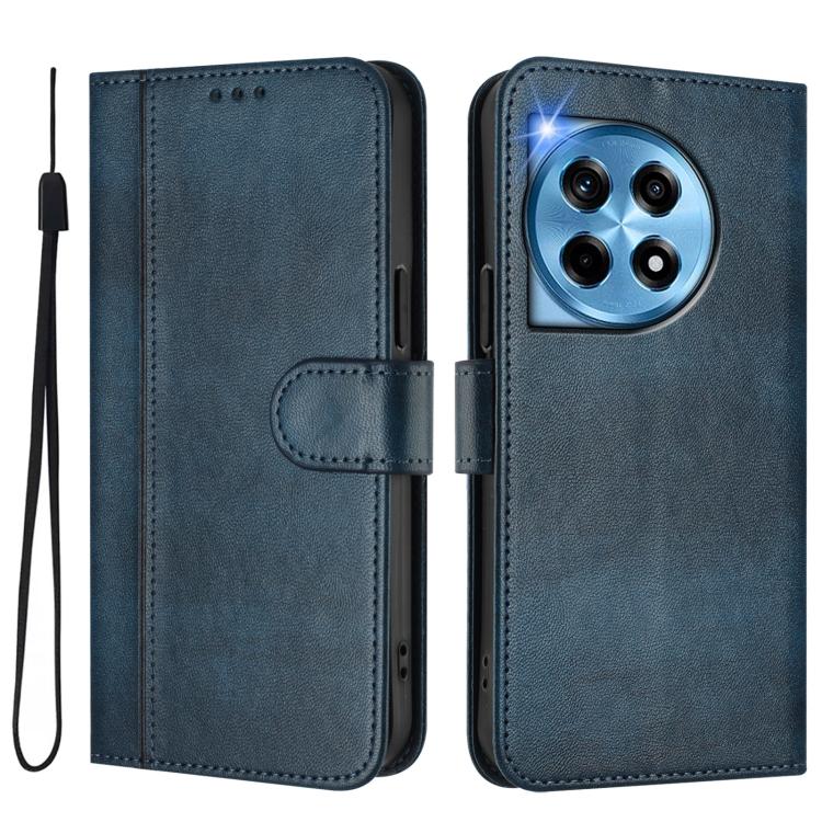 For OnePlus 12 Line Splicing Buckle Retro Leather Phone Case