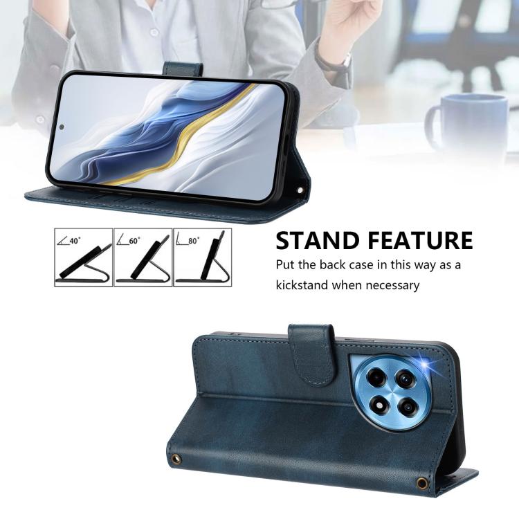 For OnePlus 12 Line Splicing Buckle Retro Leather Phone Case