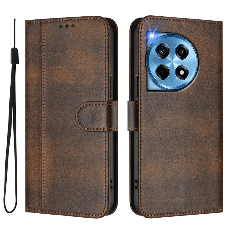 For OnePlus 12 Line Splicing Buckle Retro Leather Phone Case