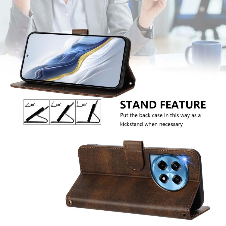 For OnePlus 12 Line Splicing Buckle Retro Leather Phone Case