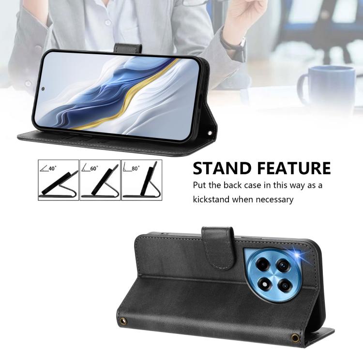 For OnePlus 12R Line Splicing Buckle Retro Leather Phone Case