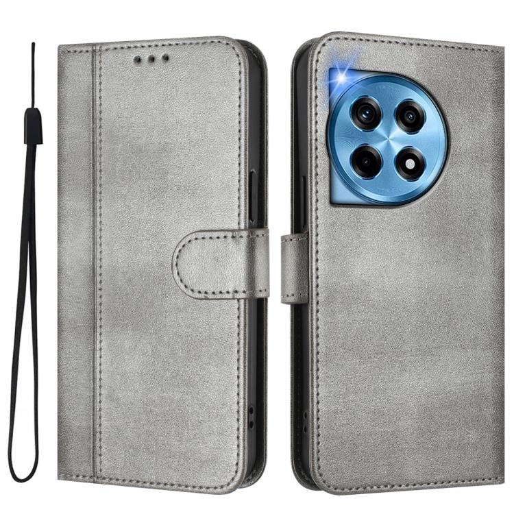 For OnePlus 12R Line Splicing Buckle Retro Leather Phone Case