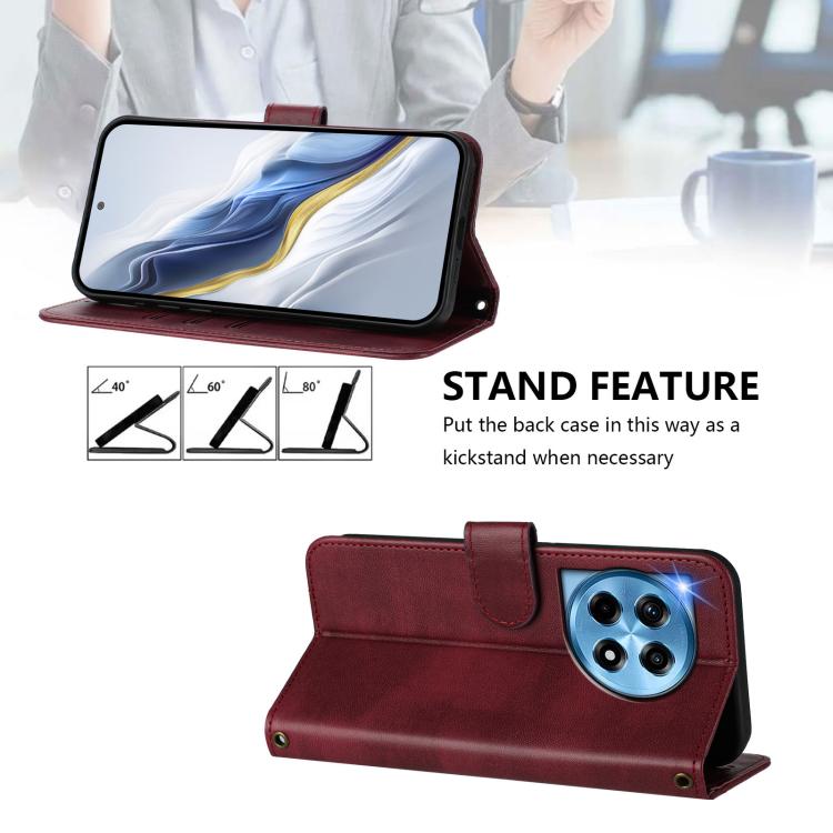 For OnePlus 12R Line Splicing Buckle Retro Leather Phone Case