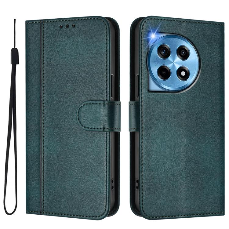 For OnePlus 12R Line Splicing Buckle Retro Leather Phone Case