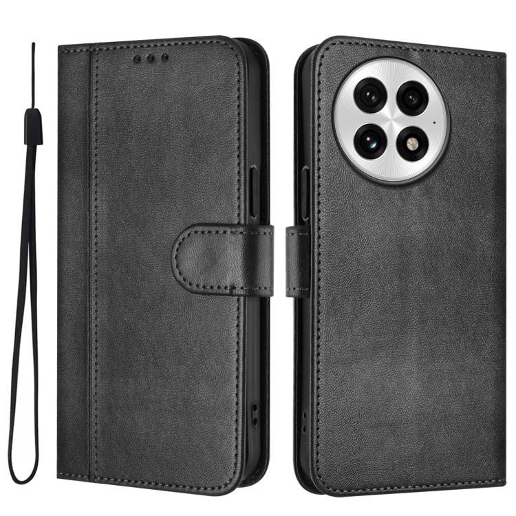 For OnePlus 13 Line Splicing Buckle Retro Leather Phone Case