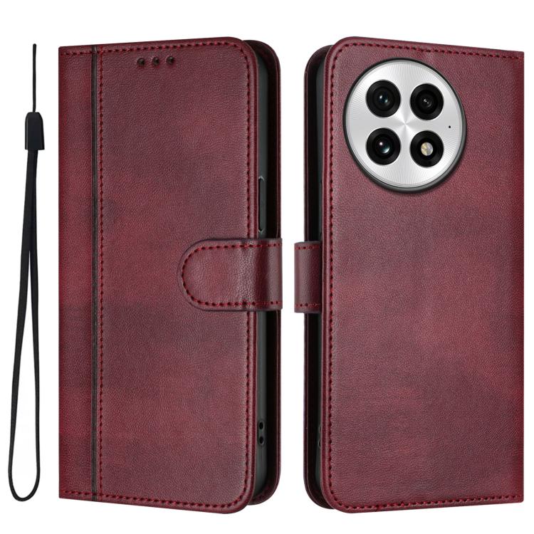 For OnePlus 13 Line Splicing Buckle Retro Leather Phone Case
