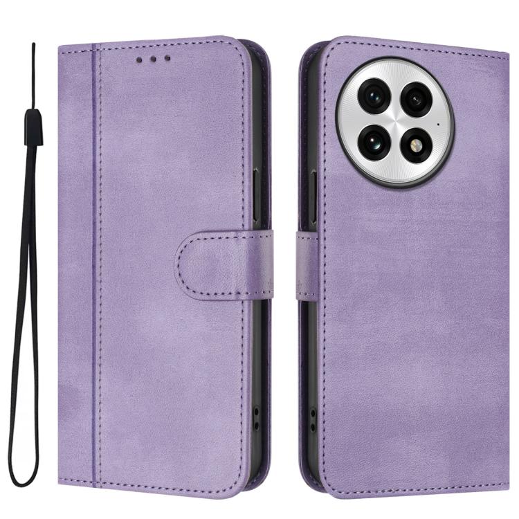 For OnePlus 13 Line Splicing Buckle Retro Leather Phone Case