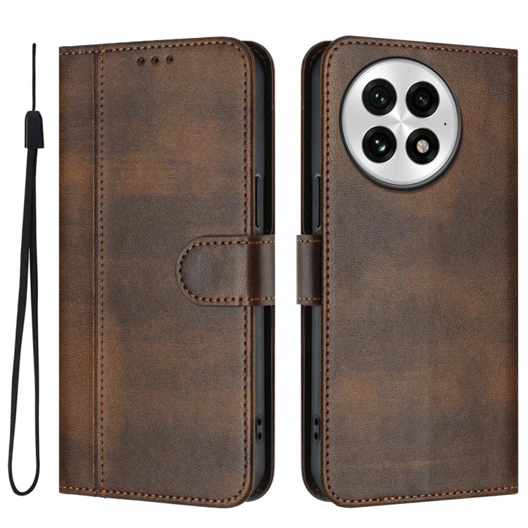 For OnePlus 13 Line Splicing Buckle Retro Leather Phone Case