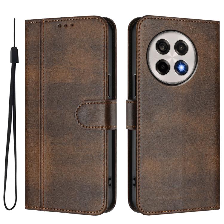 For OnePlus 13R / OnePlus Ace 5 Pro Line Splicing Buckle Retro Leather Phone Case
