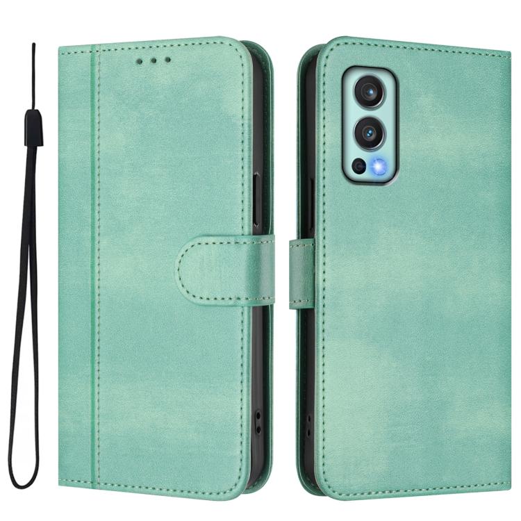 For OnePlus Nord 2 5G Line Splicing Buckle Retro Leather Phone Case