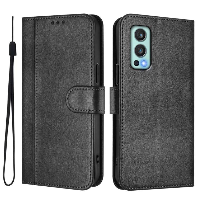 For OnePlus Nord 2 5G Line Splicing Buckle Retro Leather Phone Case