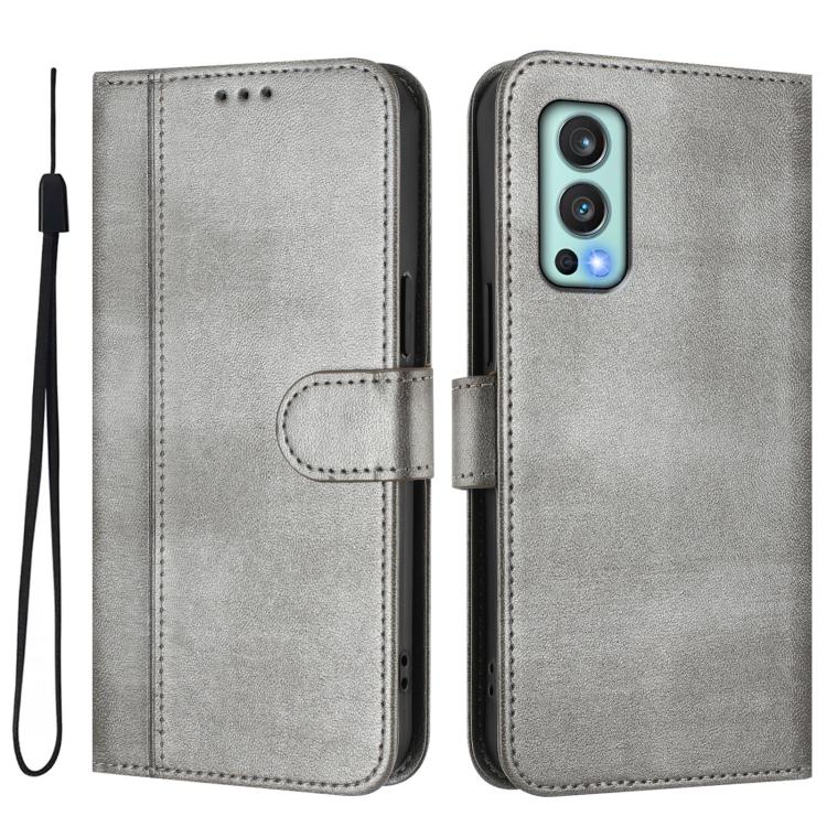For OnePlus Nord 2 5G Line Splicing Buckle Retro Leather Phone Case