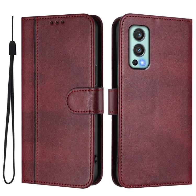 For OnePlus Nord 2 5G Line Splicing Buckle Retro Leather Phone Case