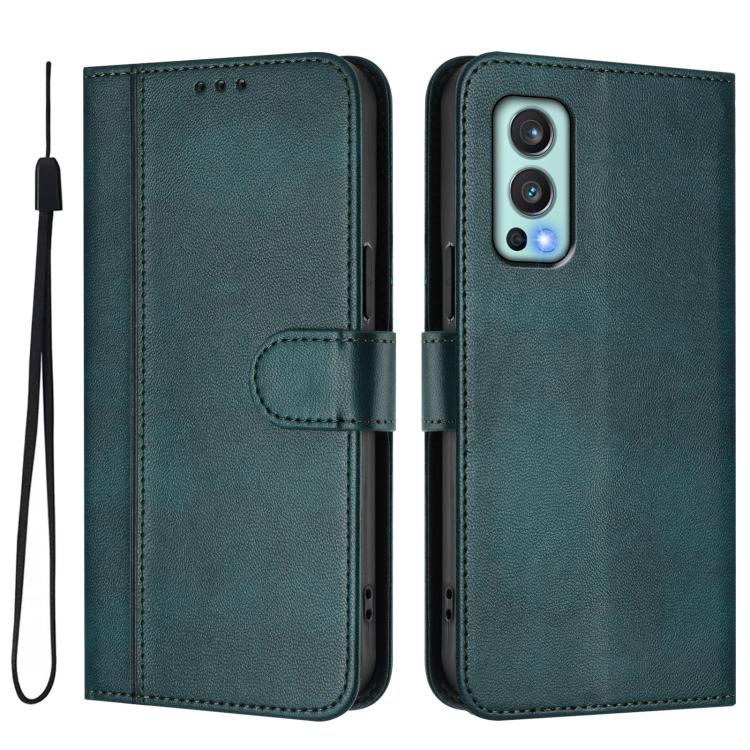 For OnePlus Nord 2 5G Line Splicing Buckle Retro Leather Phone Case