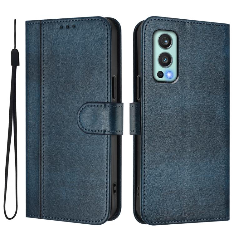For OnePlus Nord 2 5G Line Splicing Buckle Retro Leather Phone Case