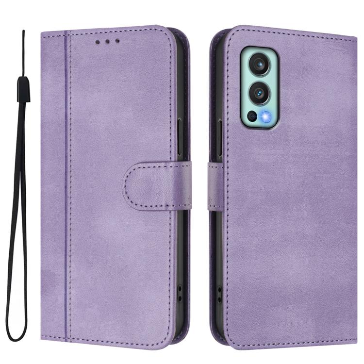For OnePlus Nord 2 5G Line Splicing Buckle Retro Leather Phone Case