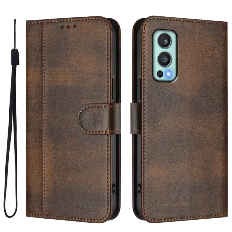 For OnePlus Nord 2 5G Line Splicing Buckle Retro Leather Phone Case