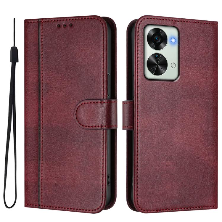 For OnePlus Nord 2T Line Splicing Buckle Retro Leather Phone Case