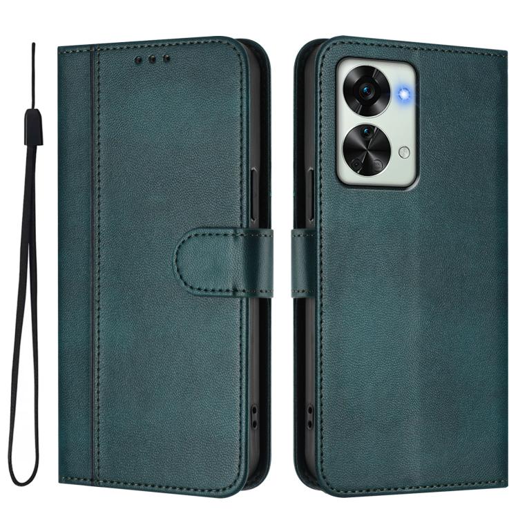 For OnePlus Nord 2T Line Splicing Buckle Retro Leather Phone Case