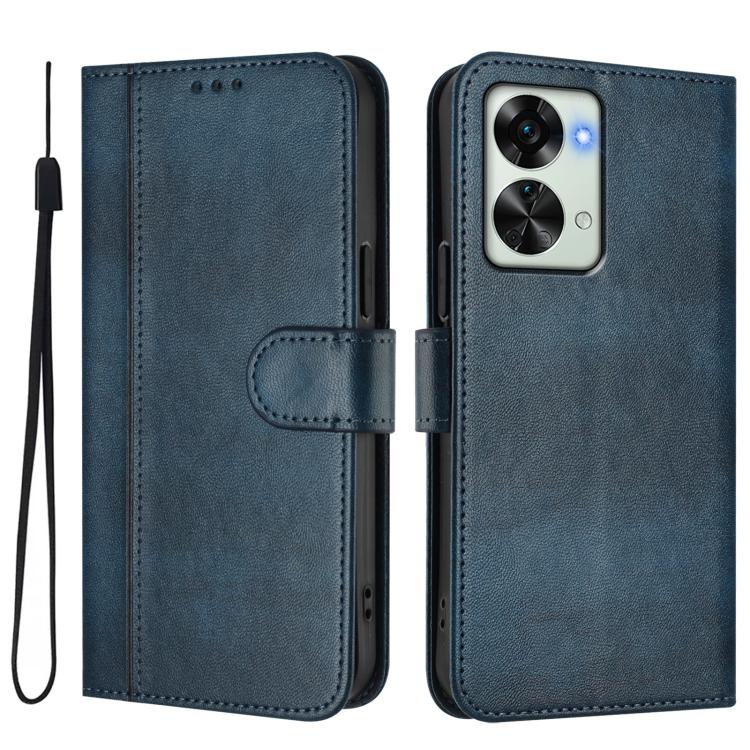 For OnePlus Nord 2T Line Splicing Buckle Retro Leather Phone Case