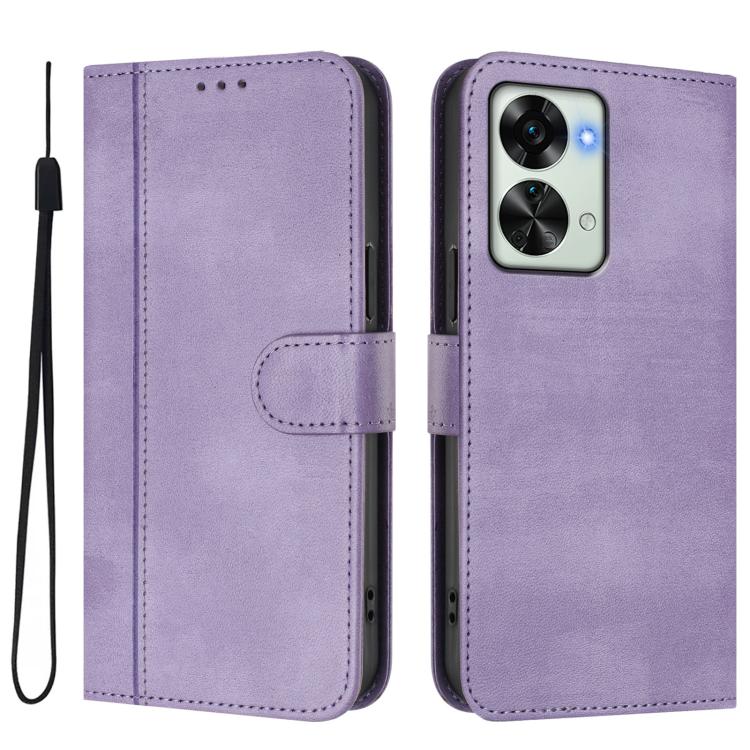 For OnePlus Nord 2T Line Splicing Buckle Retro Leather Phone Case