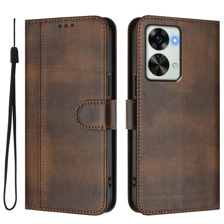 For OnePlus Nord 2T Line Splicing Buckle Retro Leather Phone Case