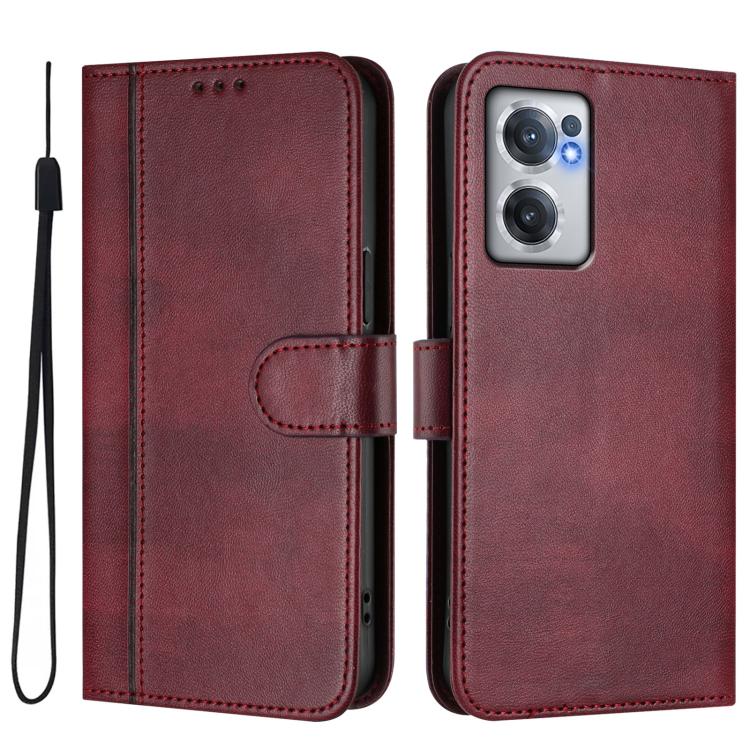 For OnePlus Nord CE 2 5G Line Splicing Buckle Retro Leather Phone Case