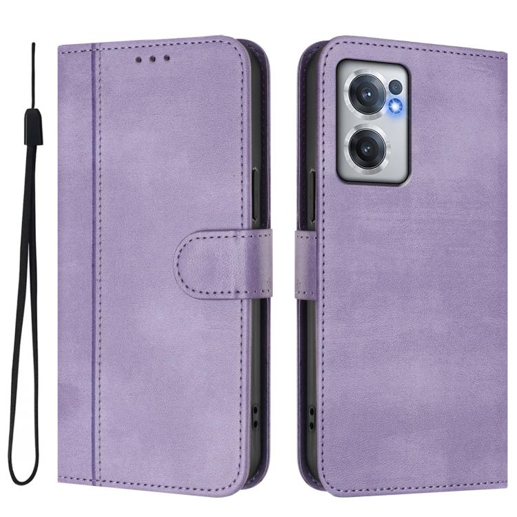 For OnePlus Nord CE 2 5G Line Splicing Buckle Retro Leather Phone Case