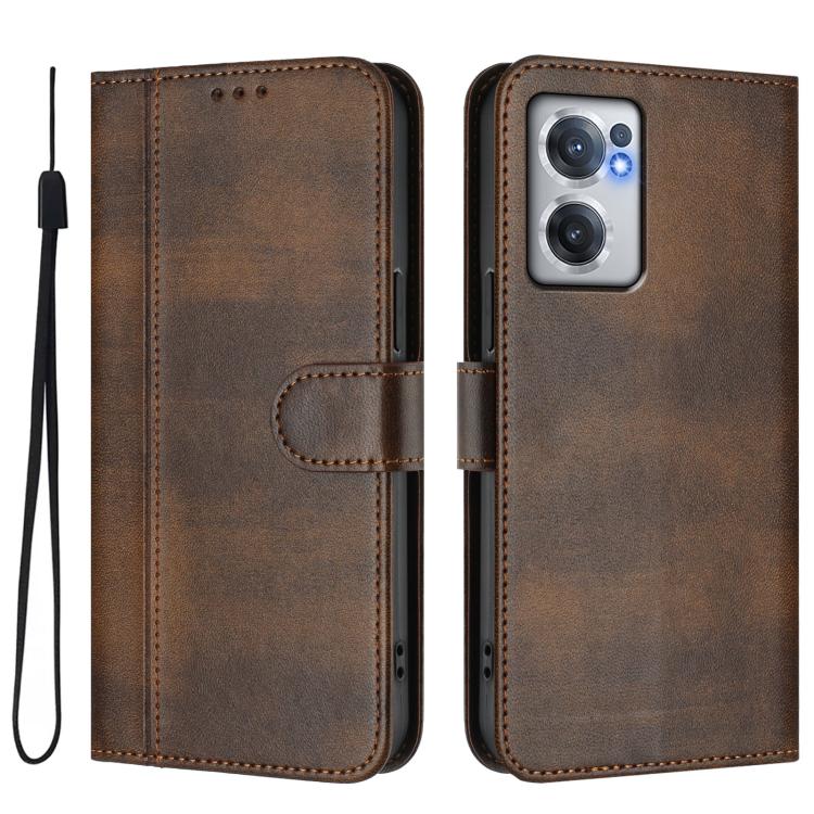 For OnePlus Nord CE 2 5G Line Splicing Buckle Retro Leather Phone Case
