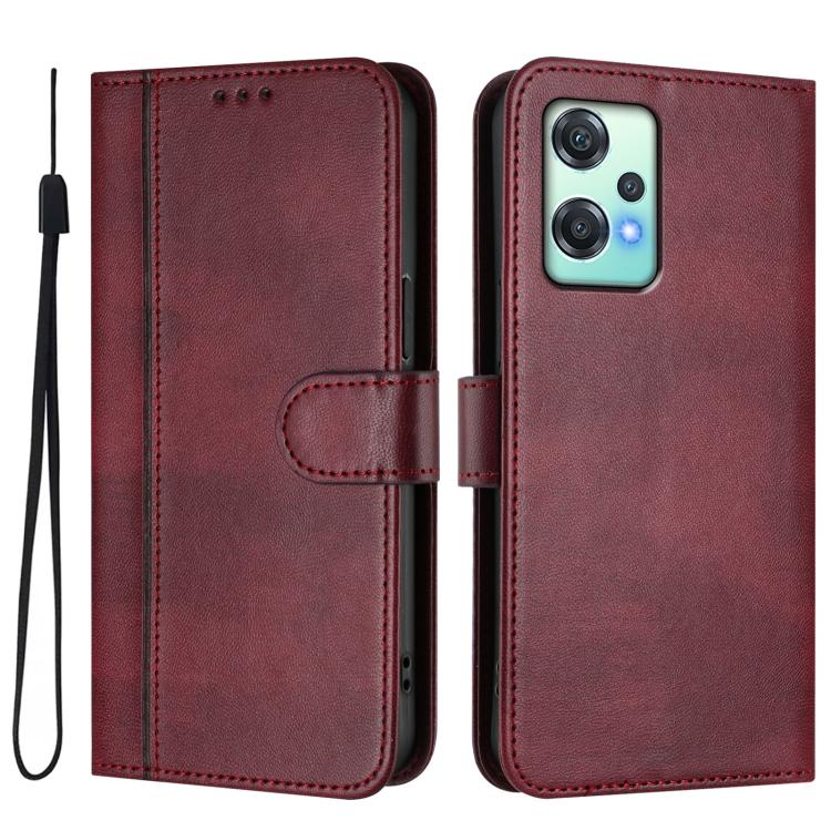 For OnePlus Nord CE 2 Lite 5G / Nord 2 Lite Line Splicing Buckle Retro Leather Phone Case